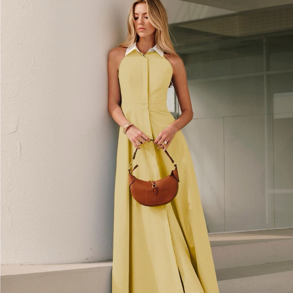 Commense Yellow Halter Sleeveless Maxi Dress